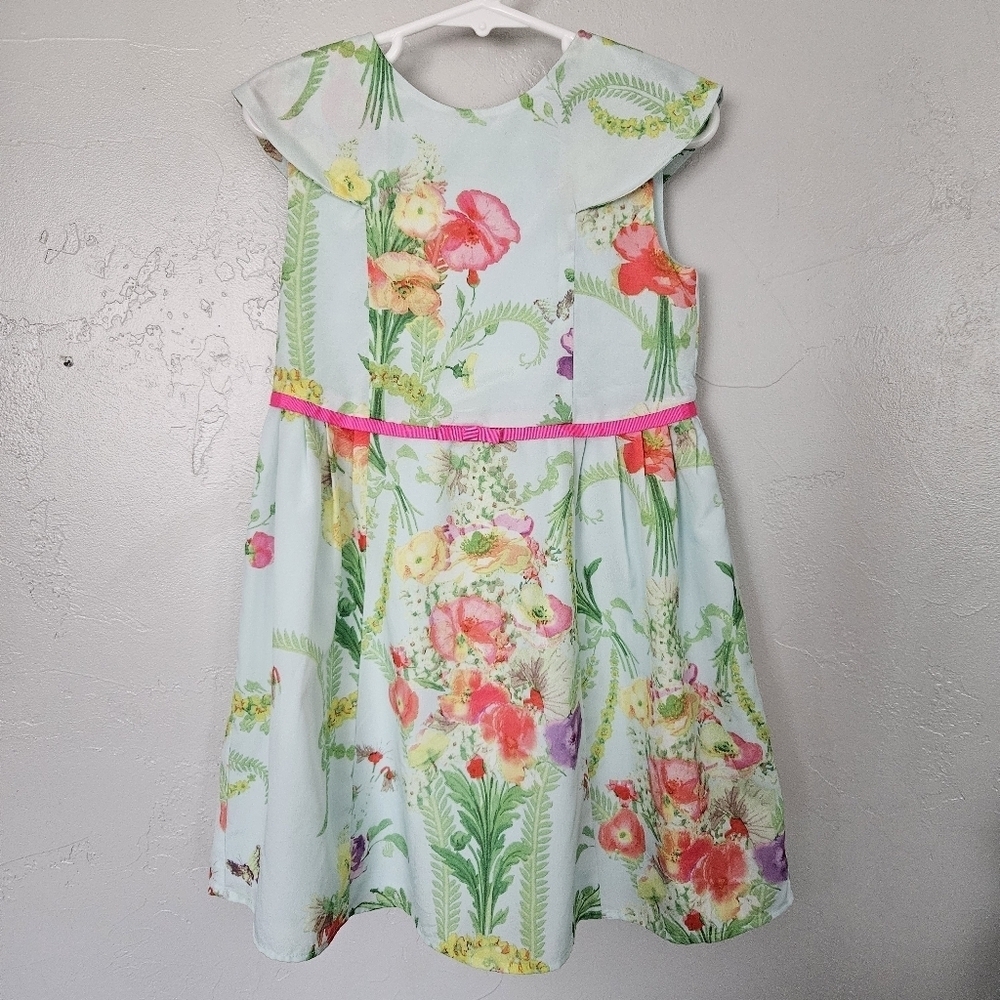 Ted Baker Little Girls 5 Blue Green Pink Floral Dress Spring Easter Colorful